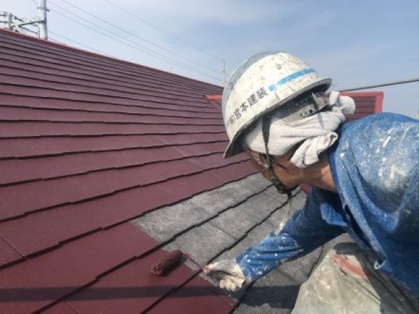 屋根塗装　熊本市北区植木　屋根下塗り、中塗り