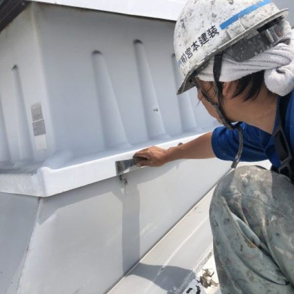 工場屋根塗装　熊本県八代市　スレート屋根、ベンチレーターケレン作業