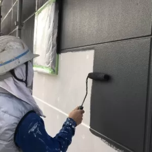 熊本県荒尾市新築住宅塗装･外壁色分け2色塗り、下塗り工事のサムネイル