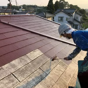熊本県上益城郡御船町・屋根塗装工事・屋根中塗り（水性シリコン）のサムネイル