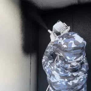 リシン吹付け塗装　熊本県合志市　外壁吹付け完了！のサムネイル