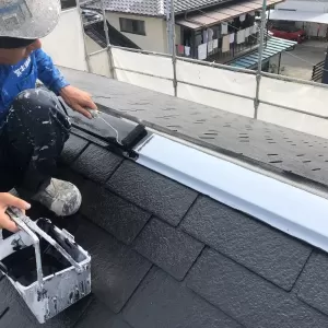 屋根塗装　熊本市東区　２F屋根・屋根板金上塗り完了！！のサムネイル