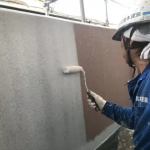 アパート外壁塗装　熊本市東区　南面外壁中塗り、上塗りのサムネイル