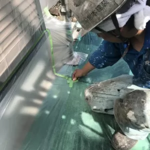 外壁養生　熊本県菊陽町　1階養生完了！のサムネイル