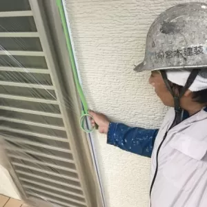 外壁塗装　熊本県菊陽町　塗装前養生のサムネイル